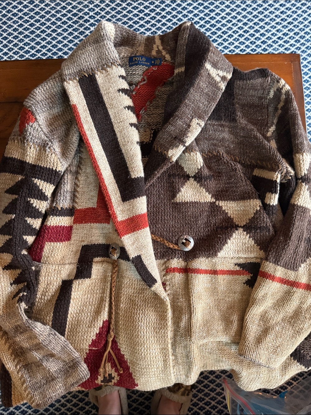Polo Ralph Lauren Southwestern Knit Shawl Collar Cardigan - Brown & Cream